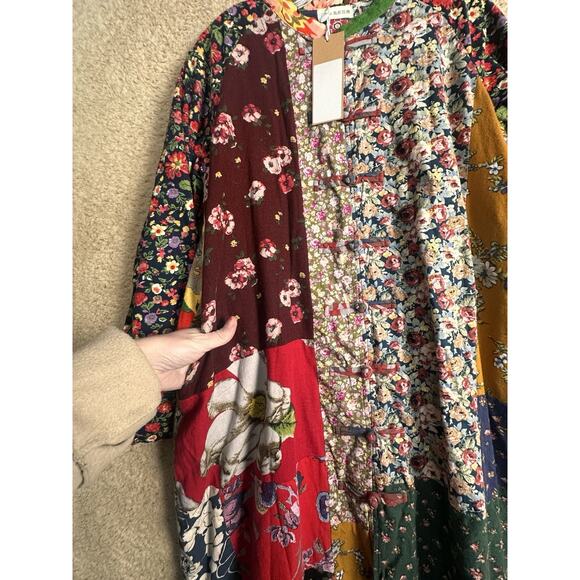 Luan Zai Jiang Kimono Coat O/S Patchwork Quilted Asian Knot Button Bohemian NWT - Picture 6 of 14